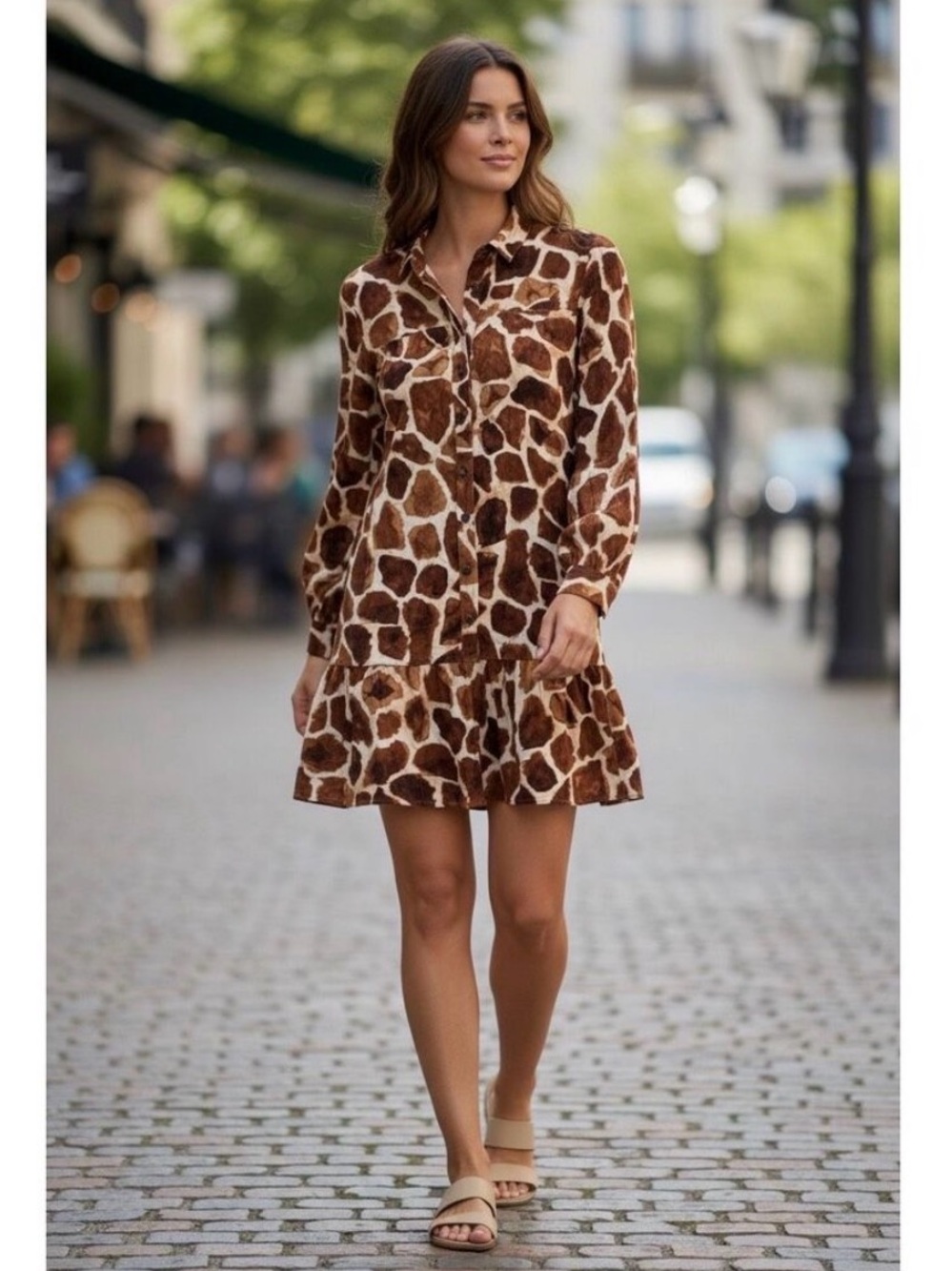 Banana Republic Giraffe-Print Mini Dress in Brown and Cream
